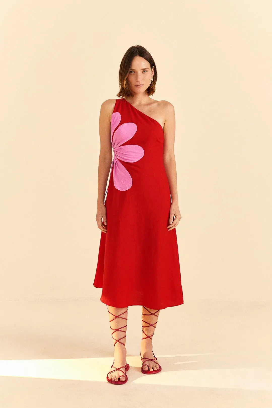 Farm Rio Red Cut-Out Flower Dress Floral Size 6 - Image 1
