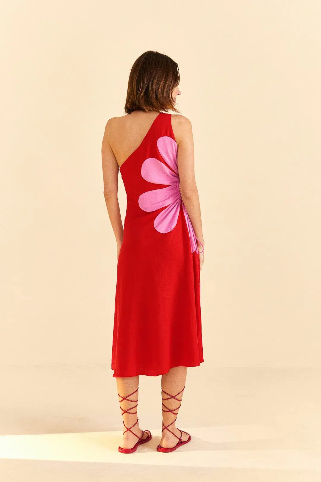 Farm Rio Red Cut-Out Flower Dress Floral Size 6 - Image 3