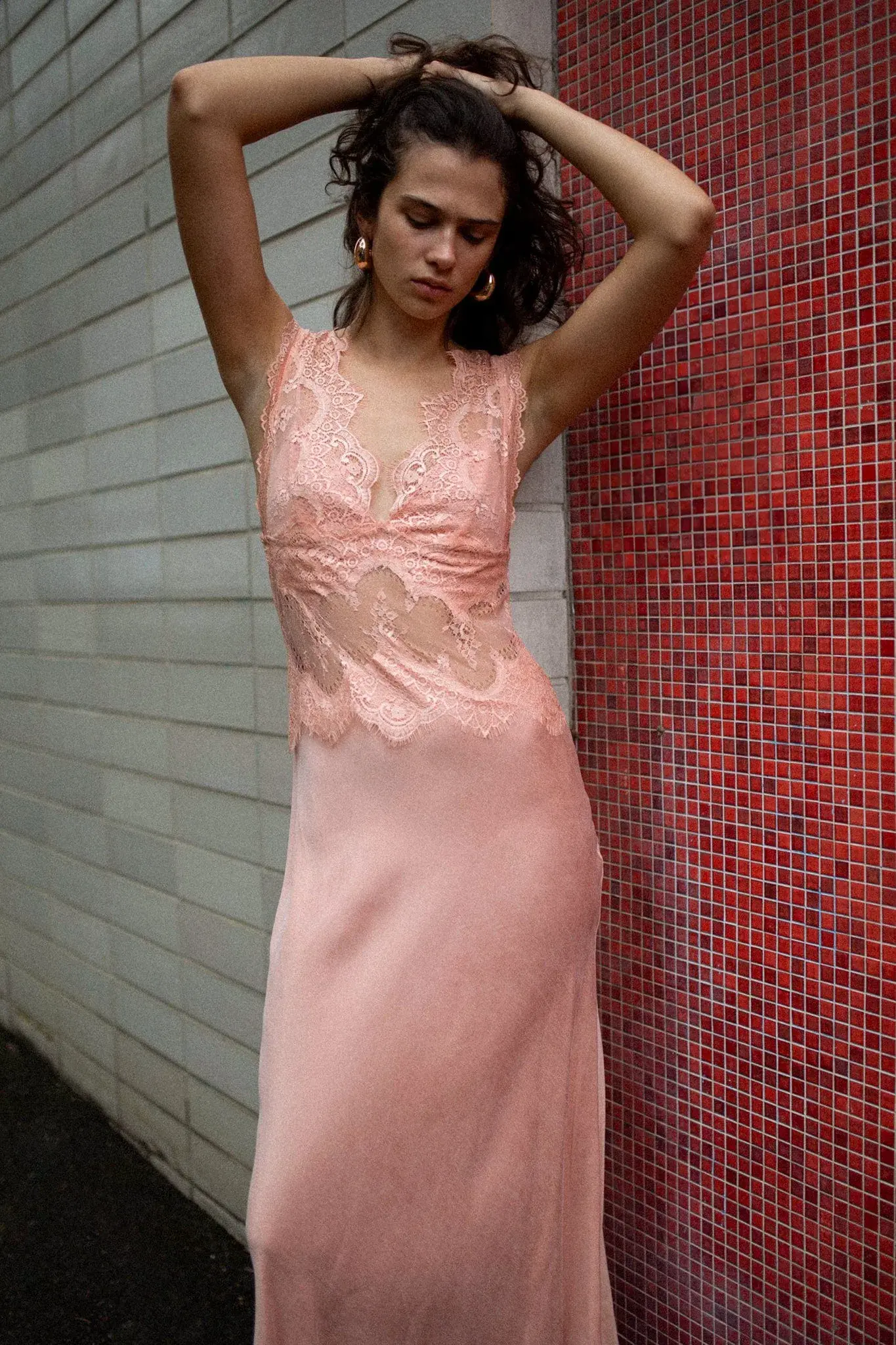 Third Form Visions Salmon Deep V Maxi Gown Coral Pink Size 8  - Image 2