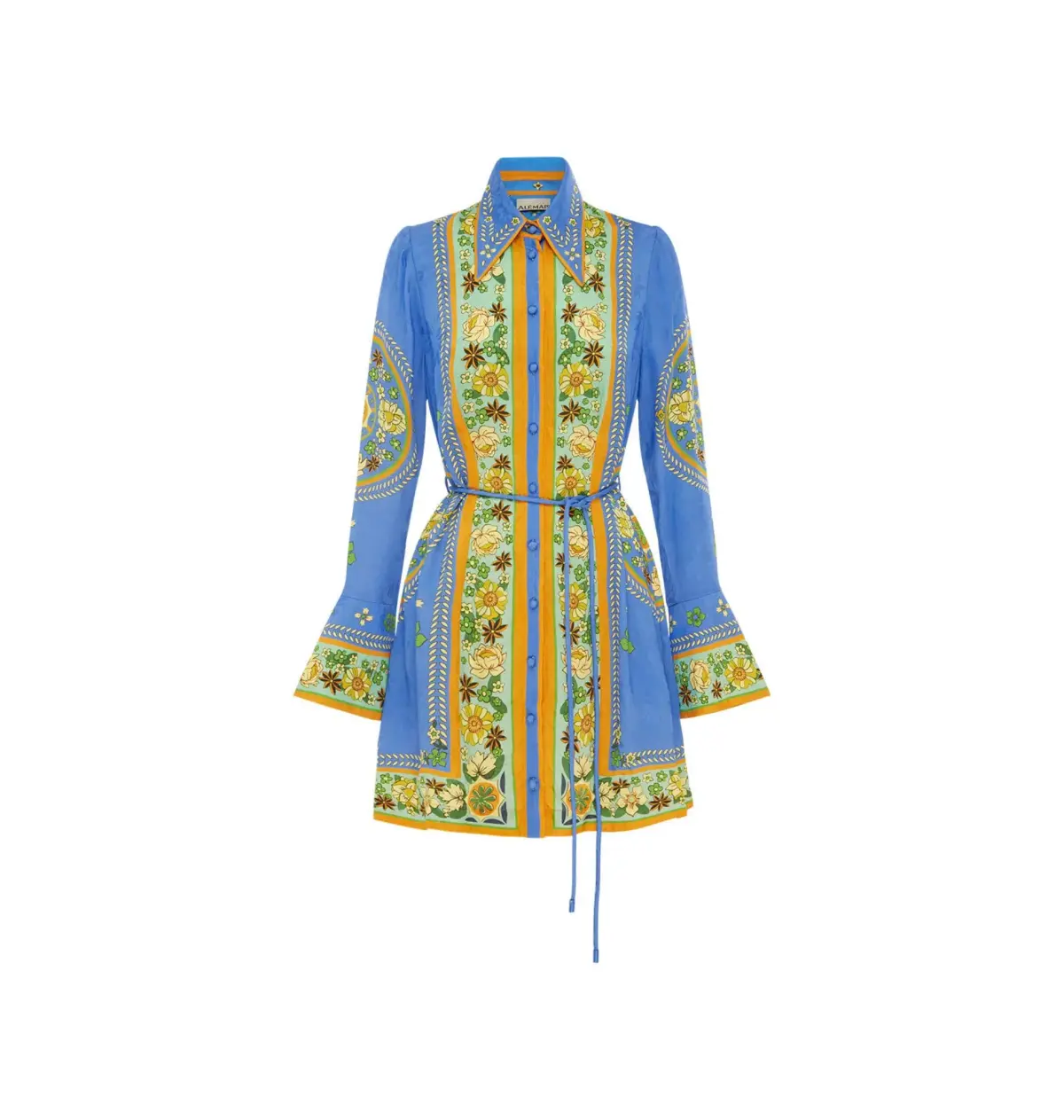 Alemais Linda Mini Dress in Blue Print Size AU 6 - Image 4