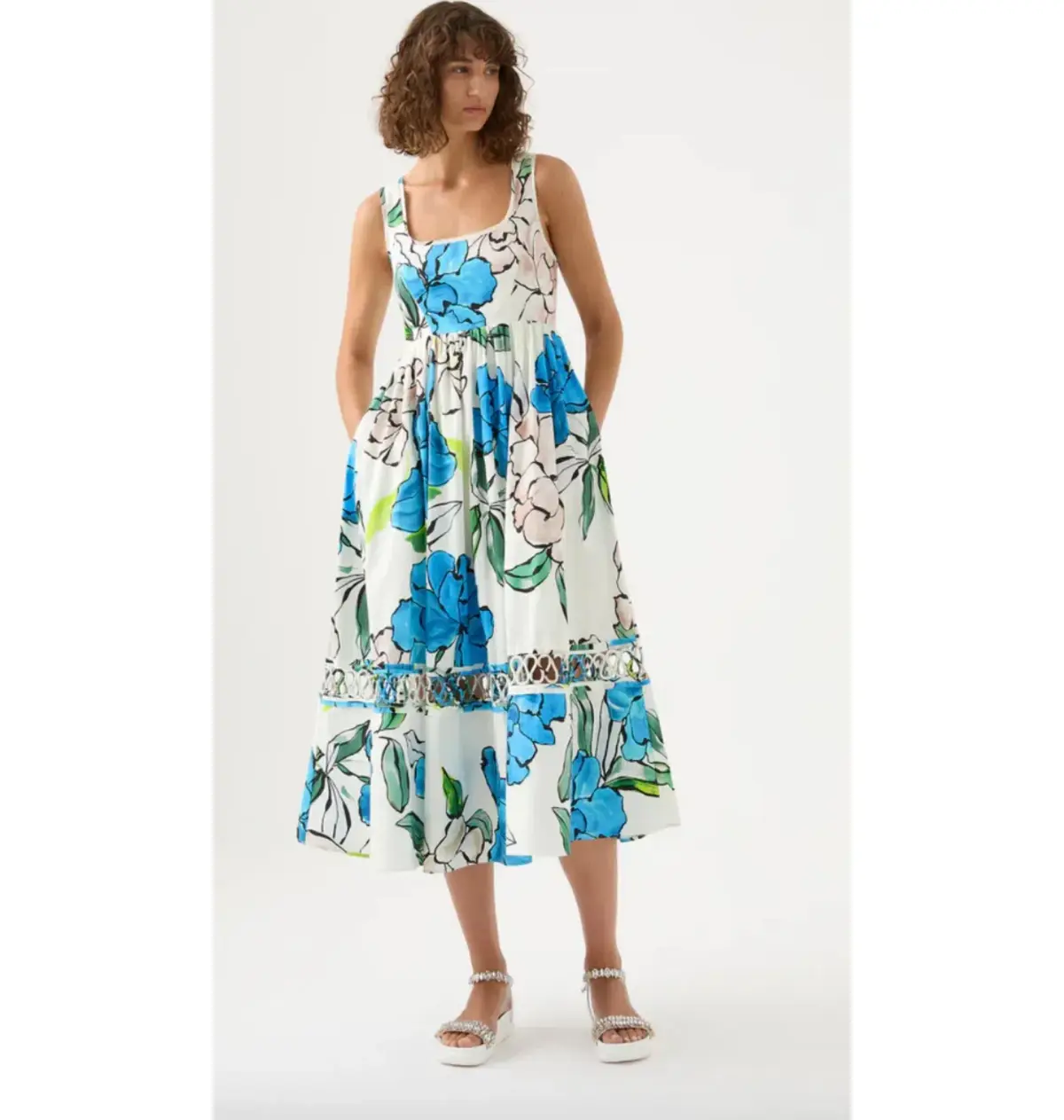 Aje Erika Cut Out Midi Dress Floral Size AU 10  - Image 1