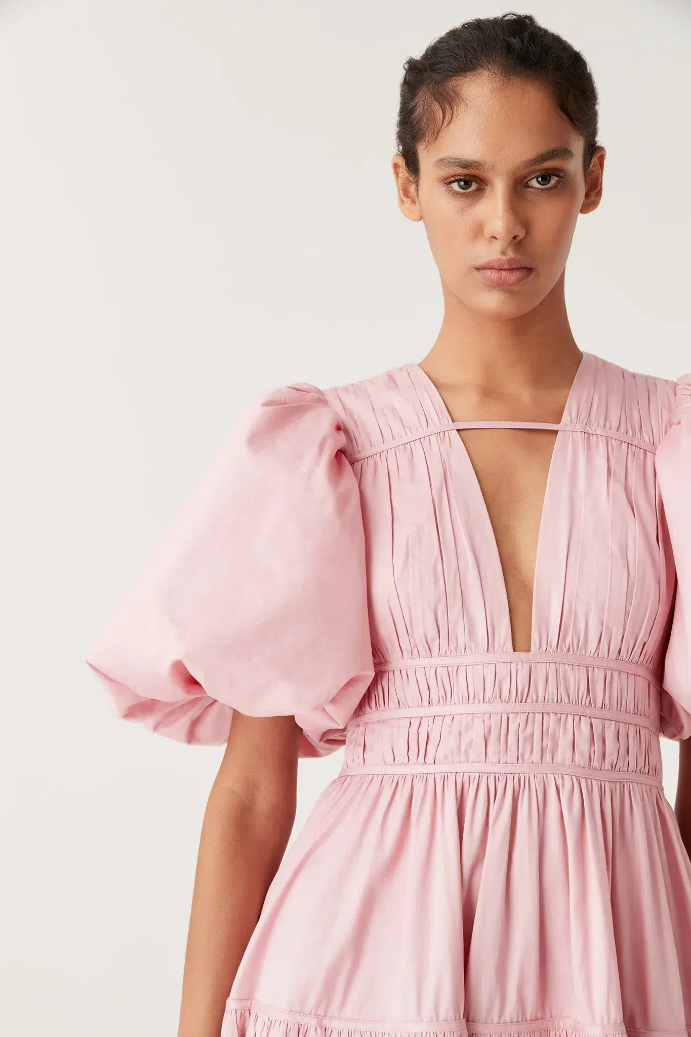 Aje Fallingwater Ruched Midi Dress in Chalk Pink Size AU 14 - Image 3