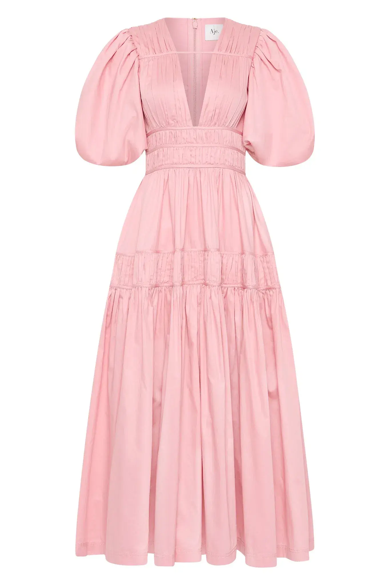 Aje Fallingwater Ruched Midi Dress in Chalk Pink Size AU 14 - Image 4