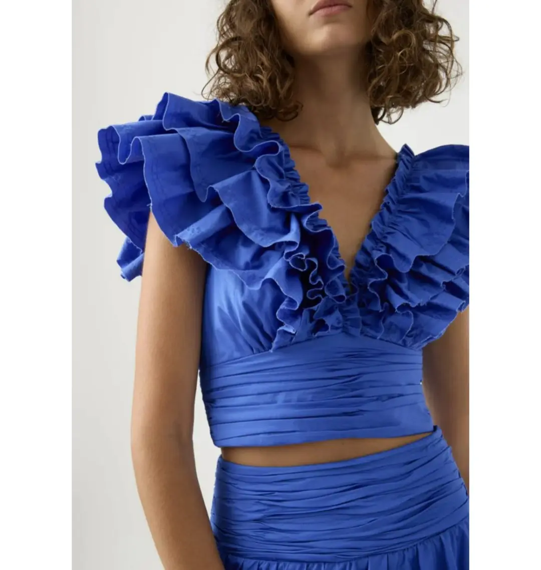 Aje Rhythmic Frill Bodice Size AU 8 & Eleni Tiered Maxi Skirt Size AU 10 Set Blue for rent on The Volte - main image
