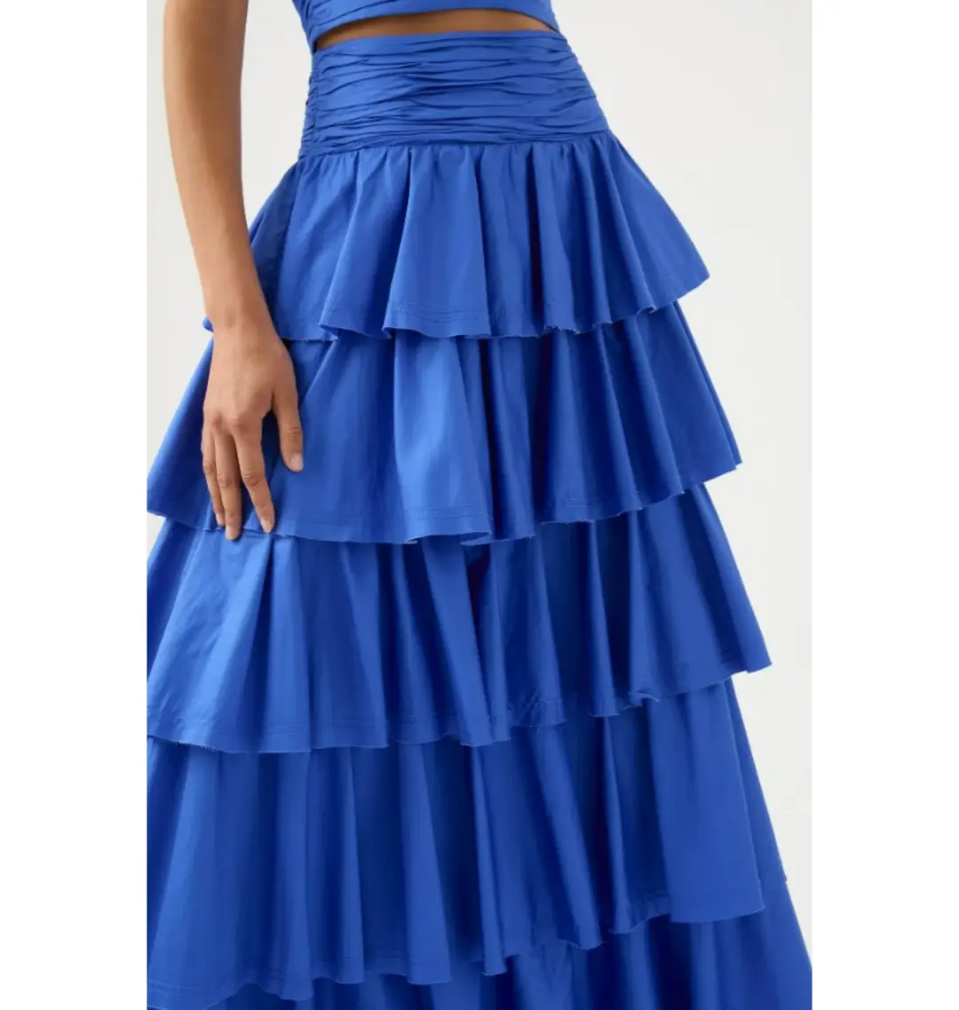 Aje Rhythmic Frill Bodice Size AU 8 & Eleni Tiered Maxi Skirt Size AU 10 Set Blue for rent on The Volte - main image