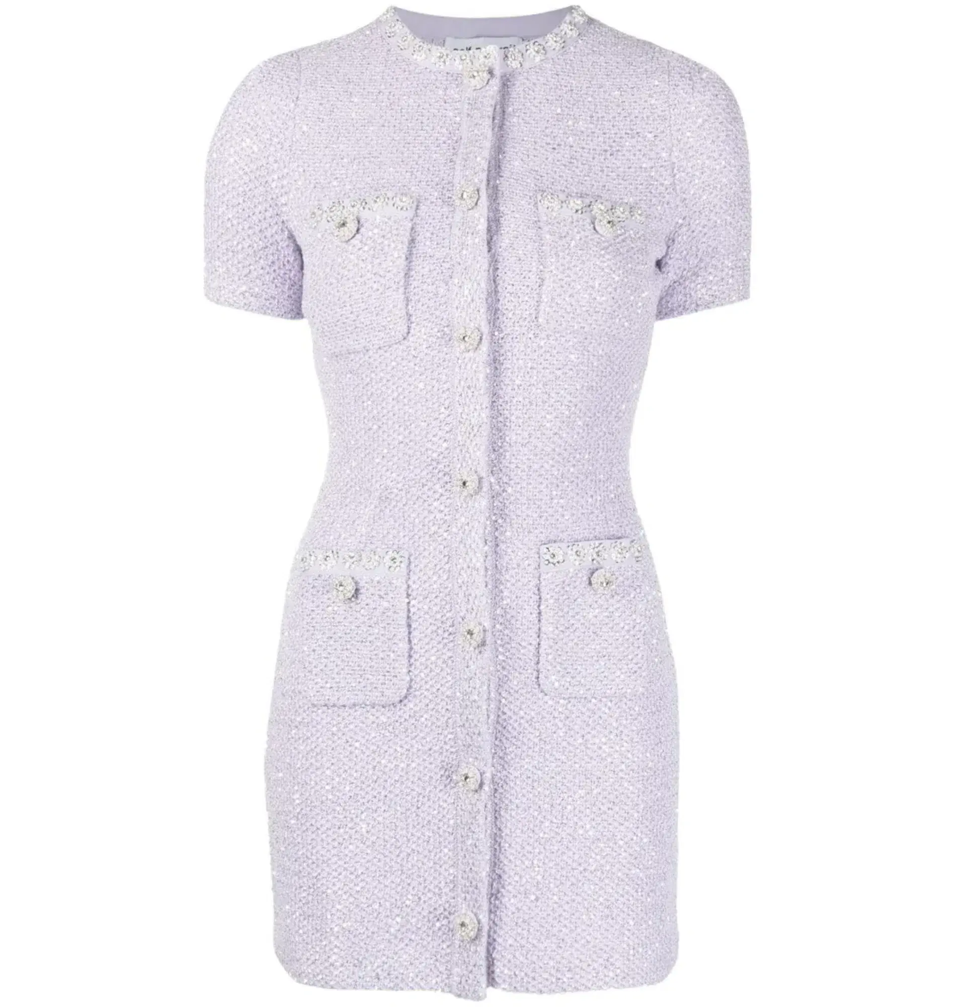 Self Portrait Embellished Knit Mini Dress Lilac Size AU 8 - Image 3