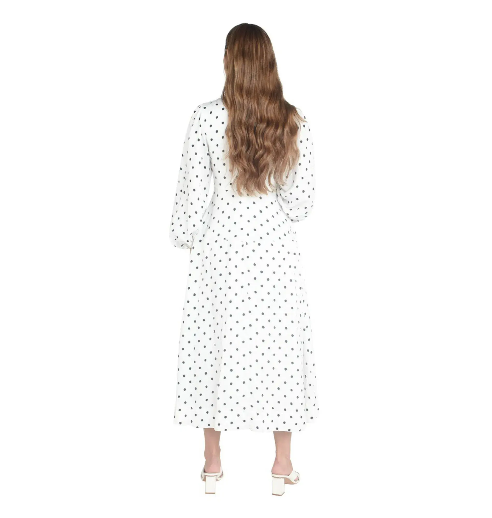 Aje Liberation Blouson Midi Dress Cream and Black Dot Size M / AU 10 - Image 4