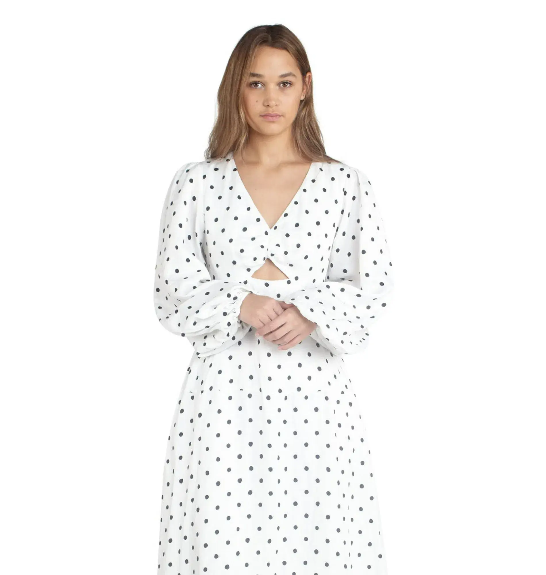 Aje Liberation Blouson Midi Dress Cream and Black Dot Size M / AU 10 - Image 3