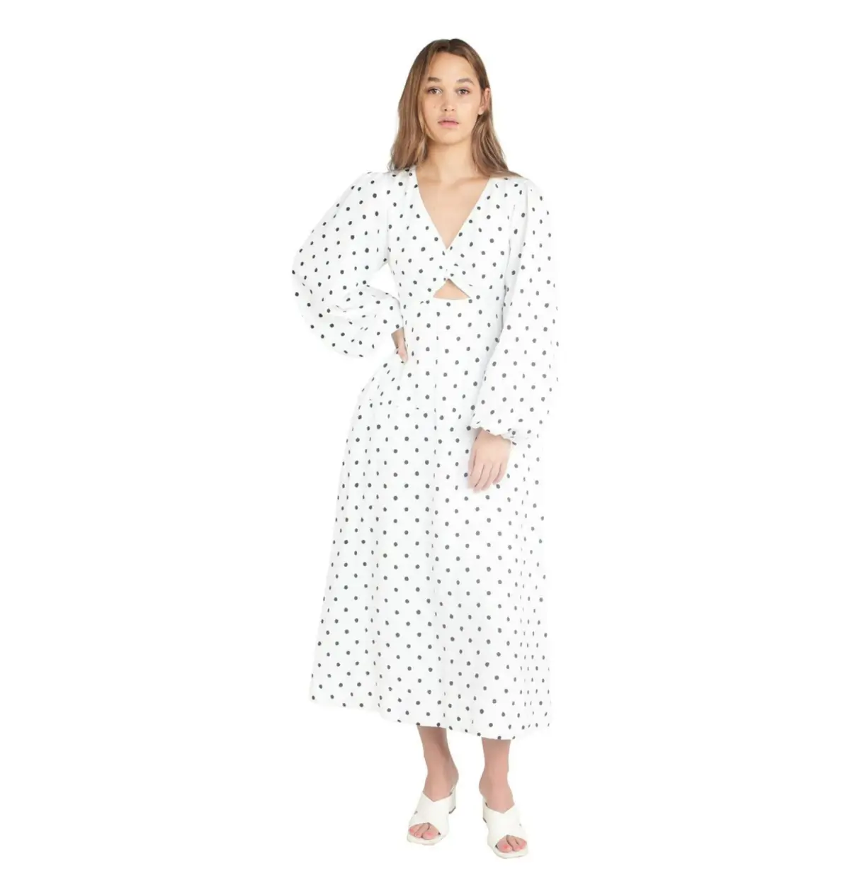 Aje Liberation Blouson Midi Dress Cream and Black Dot Size M / AU 10 - Image 1