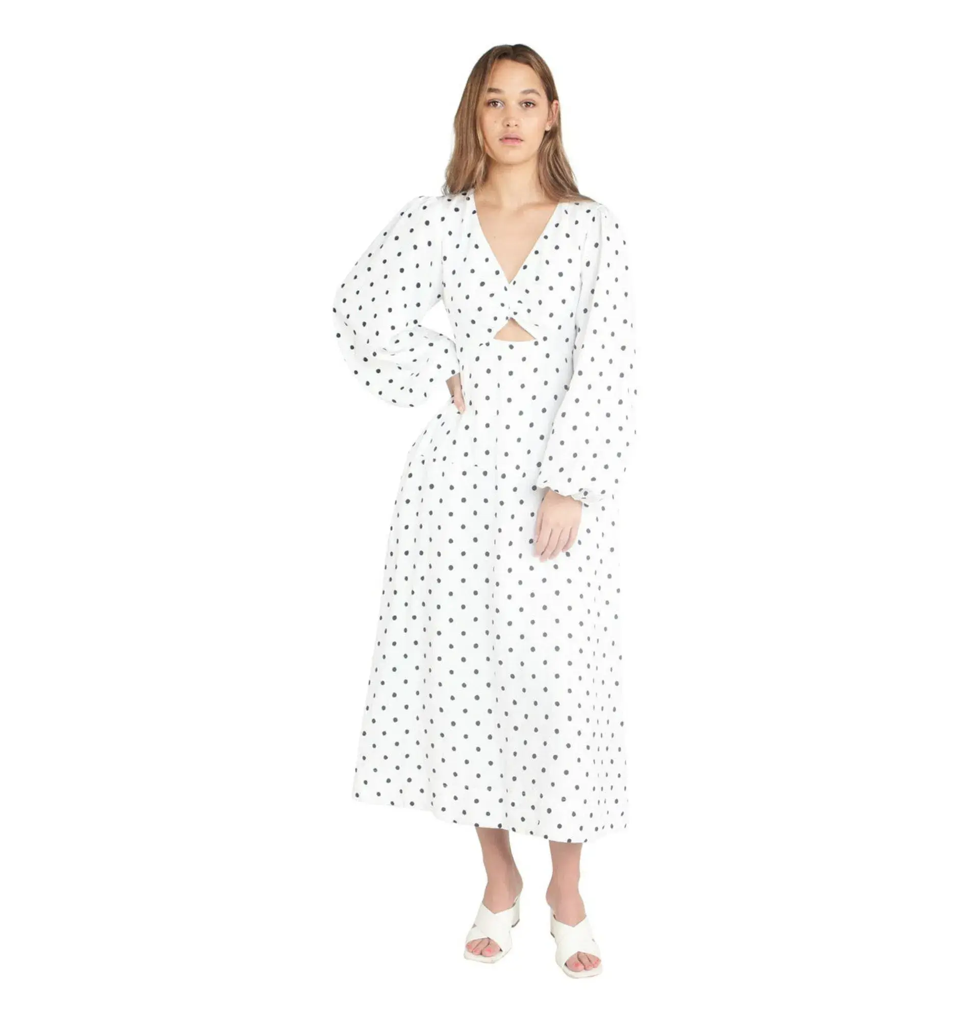 Aje Liberation Blouson Midi Dress Cream and Black Dot Size M / AU 10 - Image 1