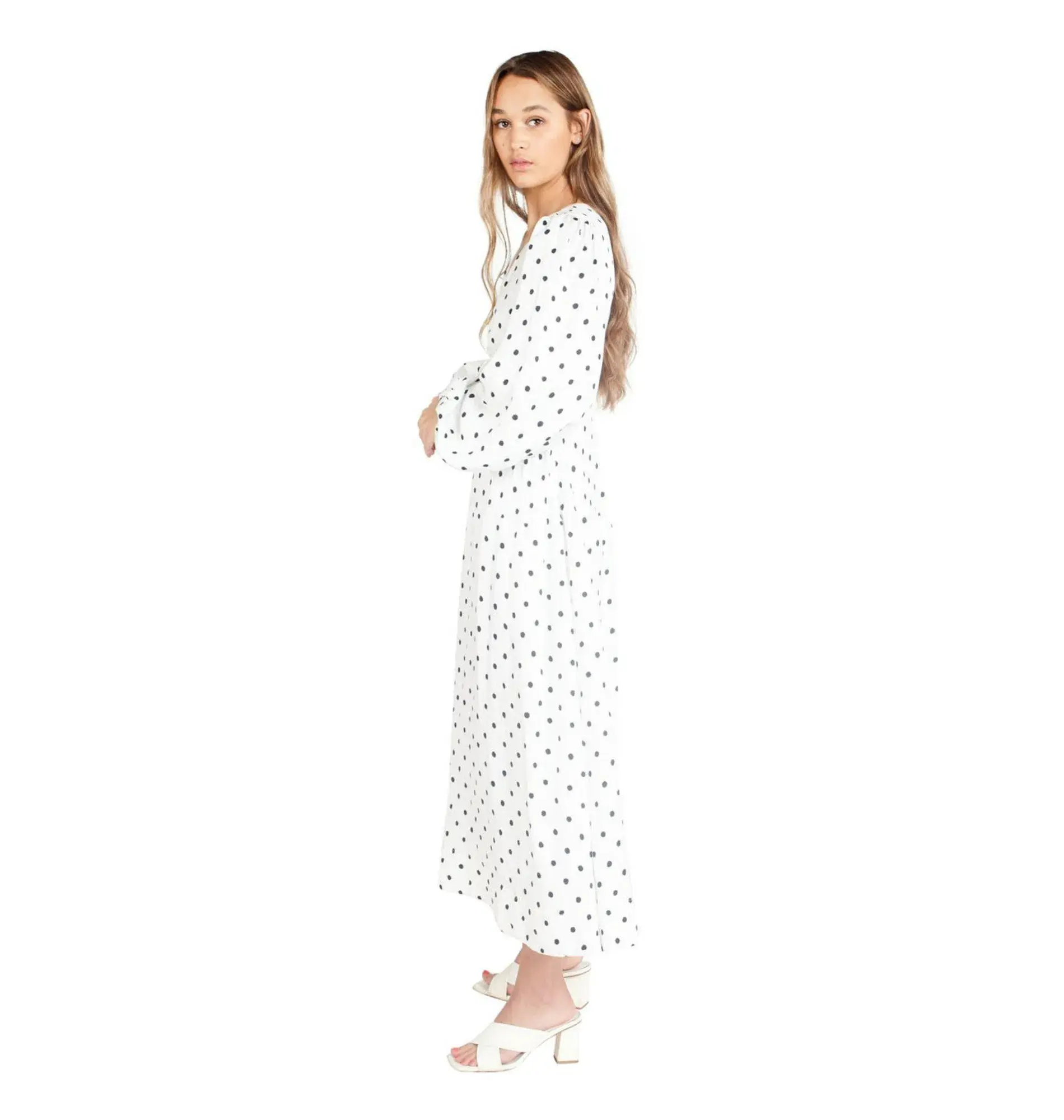 Aje Liberation Blouson Midi Dress Cream and Black Dot Size M / AU 10 - Image 2