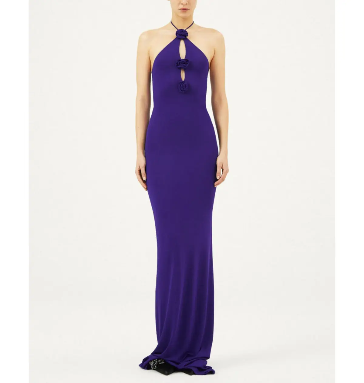 Magda Butrym Rosette Halter Jersey Maxi Dress Violet Size 34 / AU 6 - Image 1