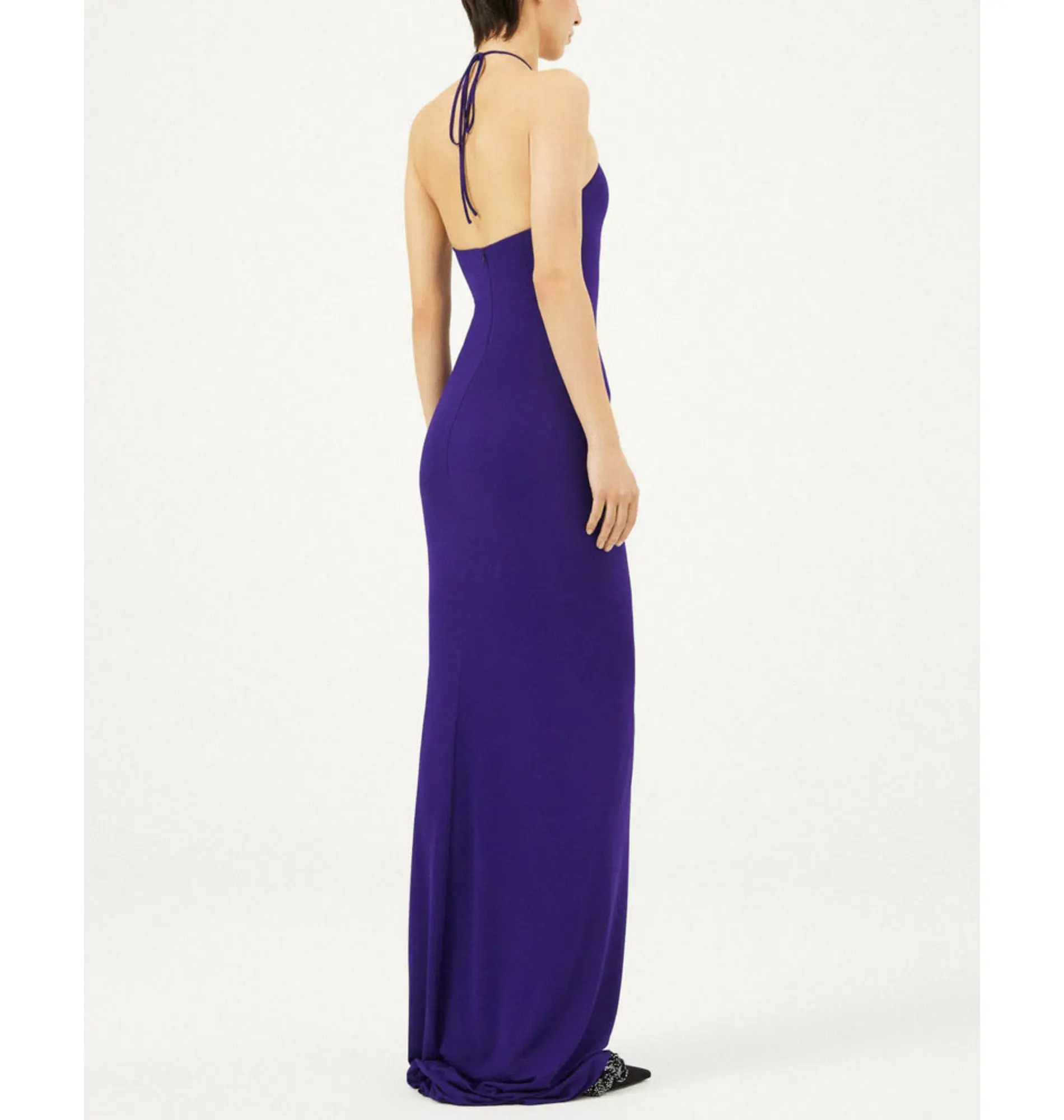 Magda Butrym Rosette Halter Jersey Maxi Dress Violet Size 34 / AU 6 - Image 3