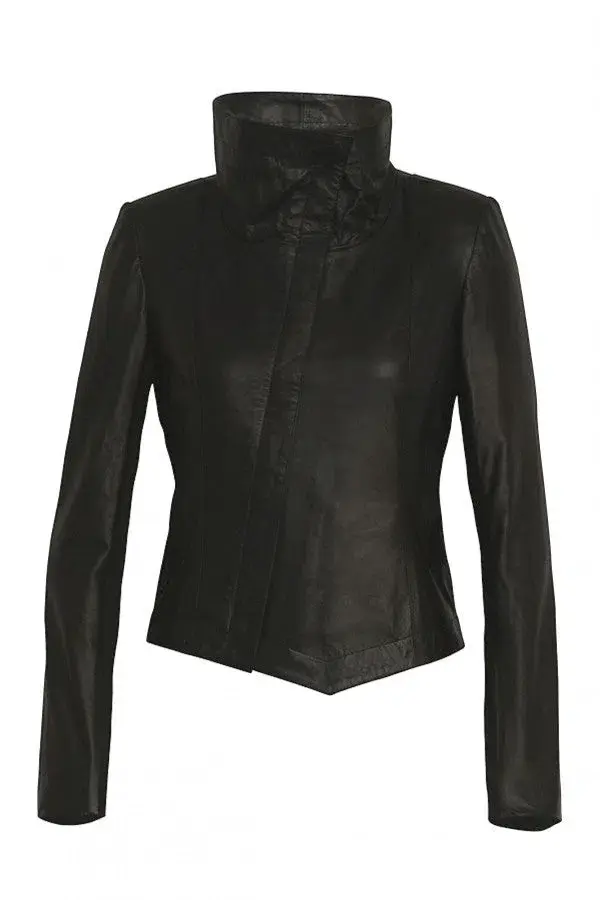 White Suede Leather Tumble Jacket Matt Black Size 6 - Image 2