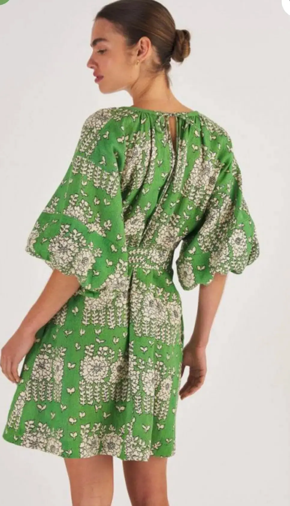 Oroton Full Sleeve Posie Print Mini Sun Dress Green Floral Size 12 - Image 3