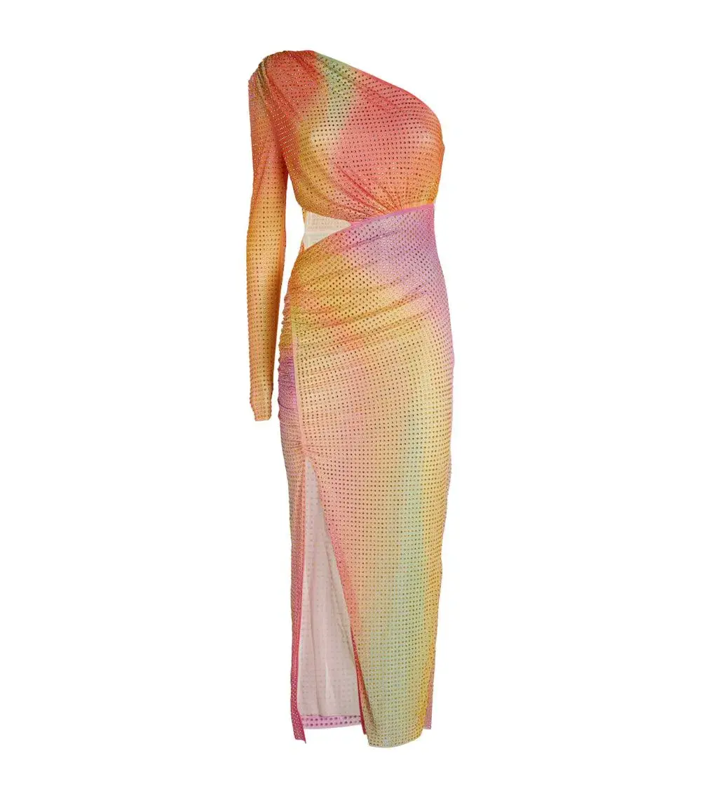 Self-Portrait Rhinestone Embellished One Shoulder Midi Dress Multi Size XS / AU 6 - Image 5