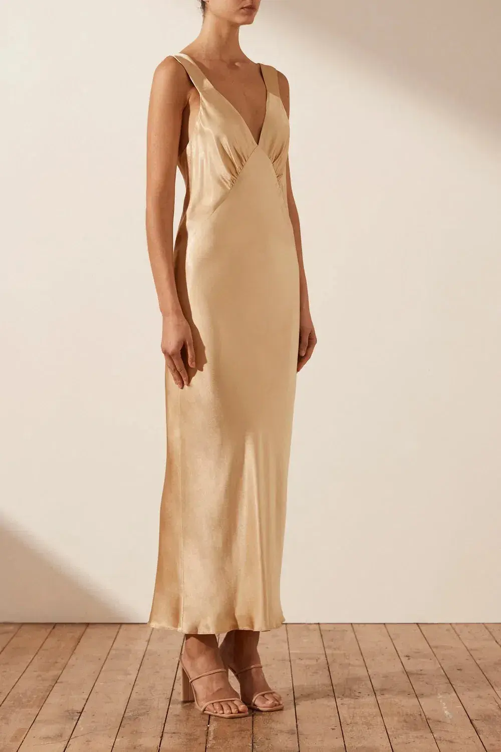 Shona Joy Felicity Plunge Midi Dress Porcini Gold Size 10 - Image 2
