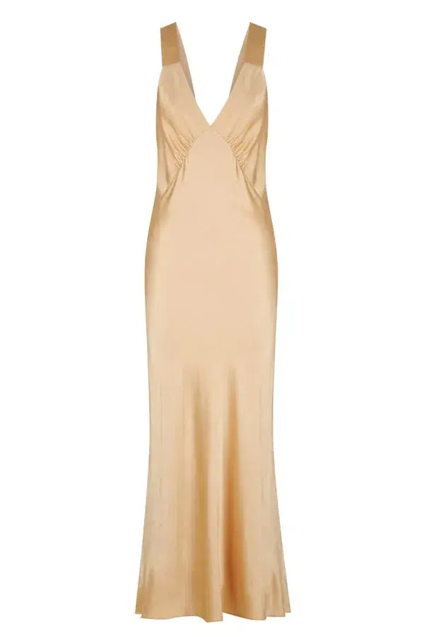 Shona Joy Felicity Plunge Midi Dress Porcini Gold Size 10 - Image 5