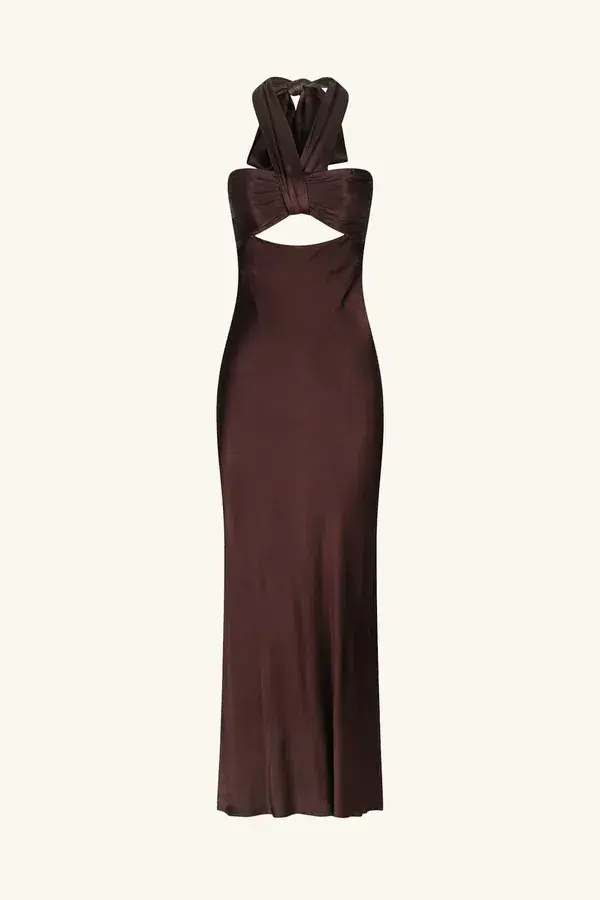 Shona Joy Lana Ruched Halter Midi Dress in Cocoa Size 14 - Image 5