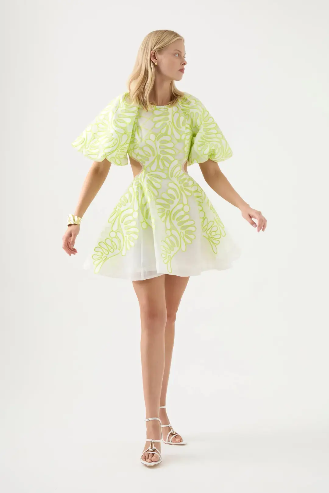 Aje Botanical Applique Mini Dress Ivory/Citrus Yellow Size 4 for rent on The Volte - main image