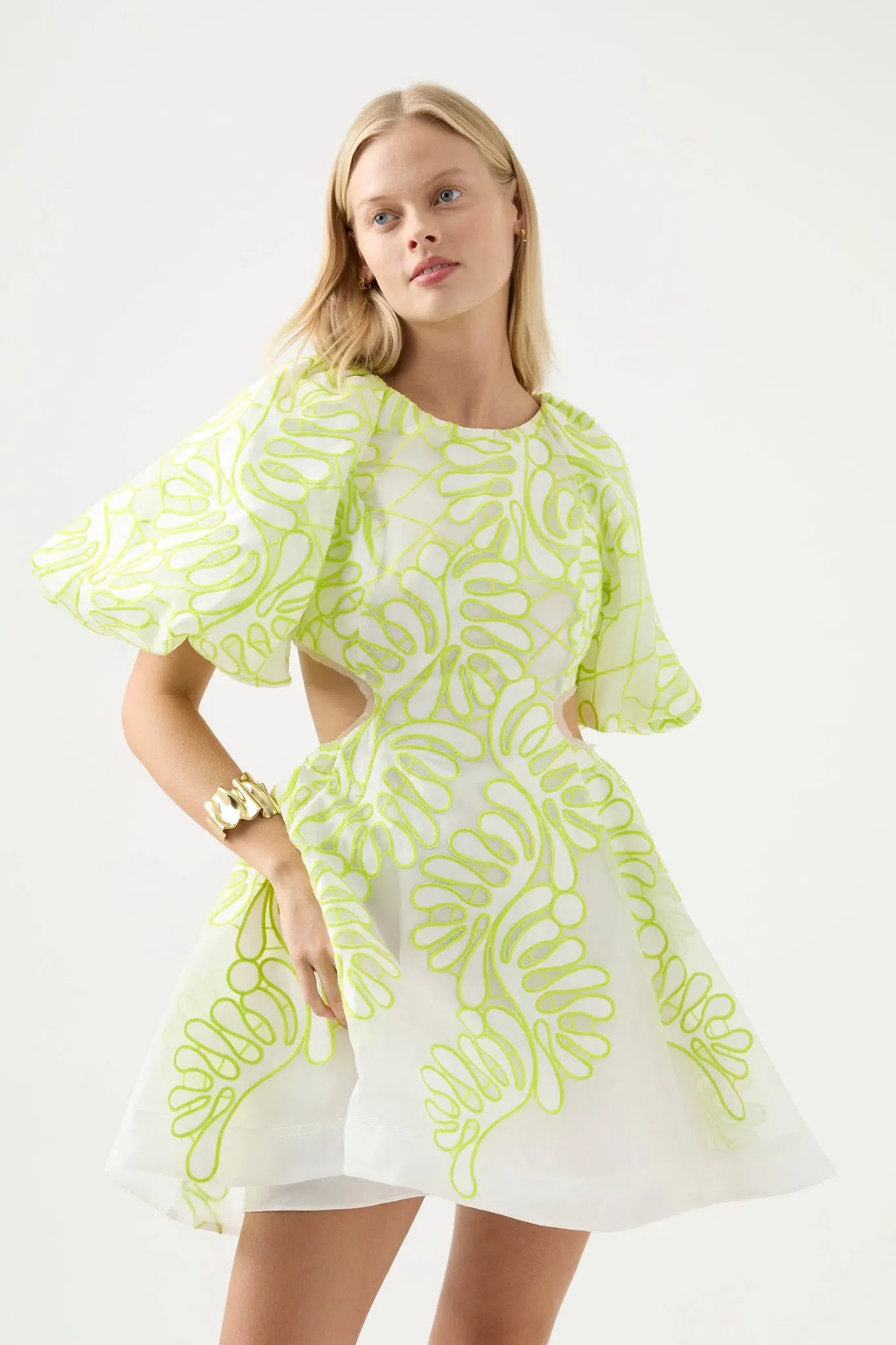 Aje Botanical Applique Mini Dress Ivory/Citrus Yellow Size 4 - Image 2