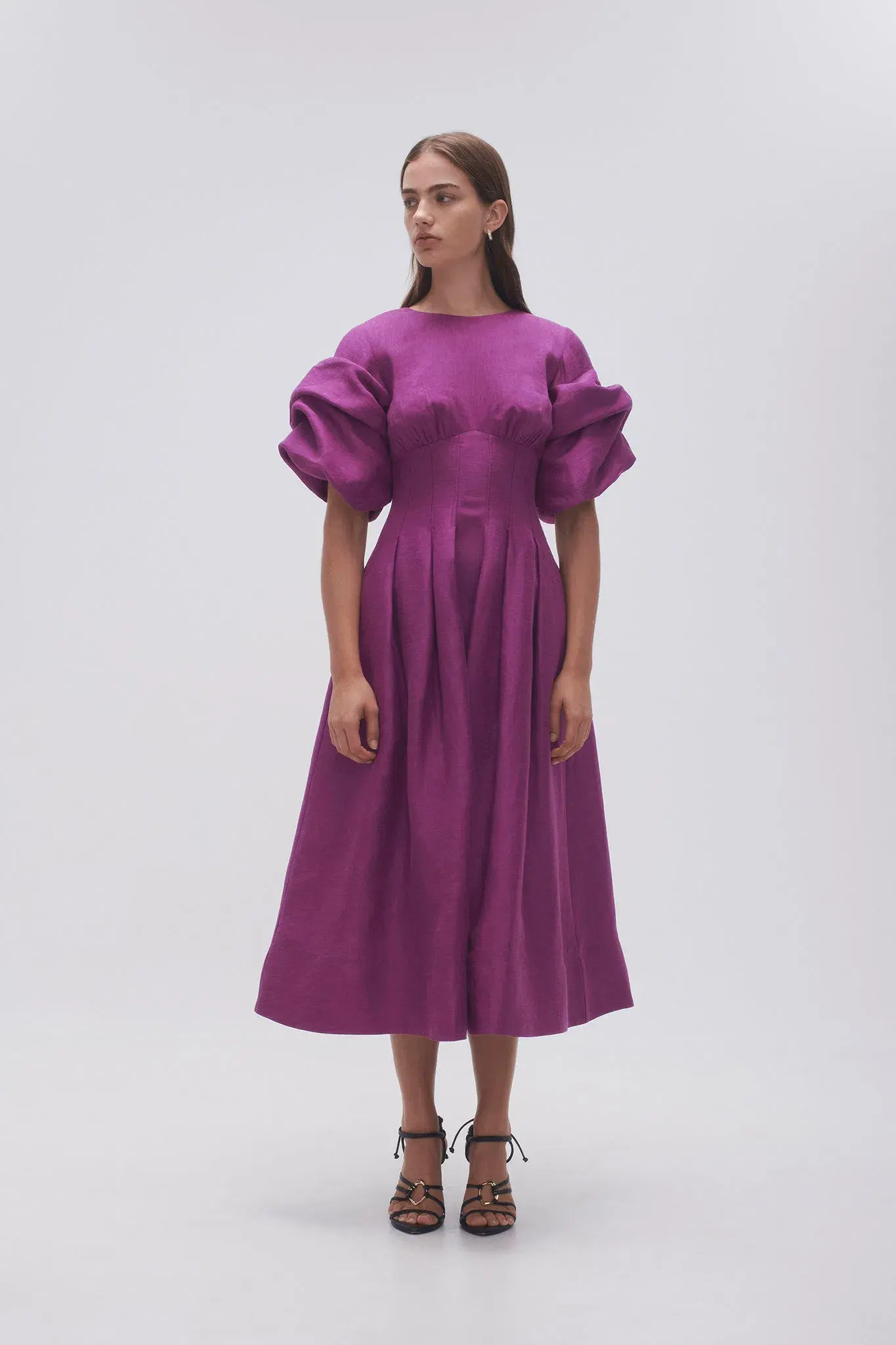 Aje Adelie Puff Sleeve Midi Dress Plum Purple Size 6 - Image 1