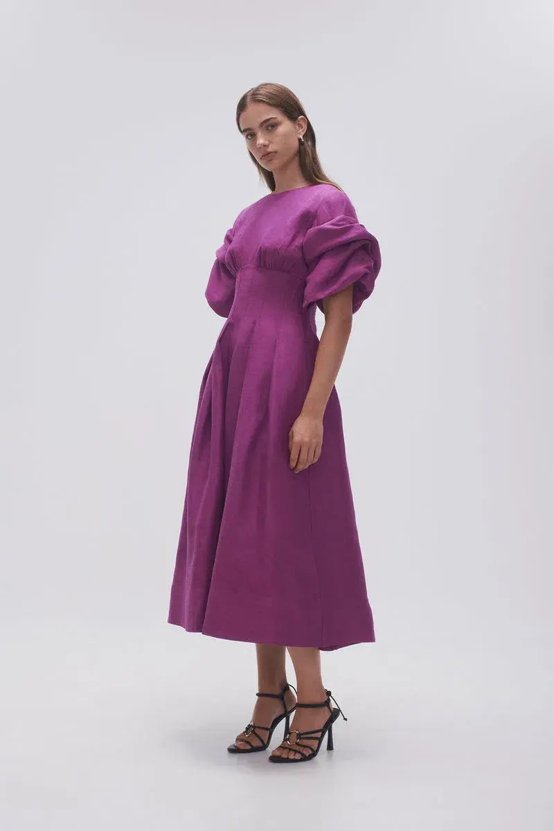 Aje Adelie Puff Sleeve Midi Dress Plum Purple Size 6 - Image 2