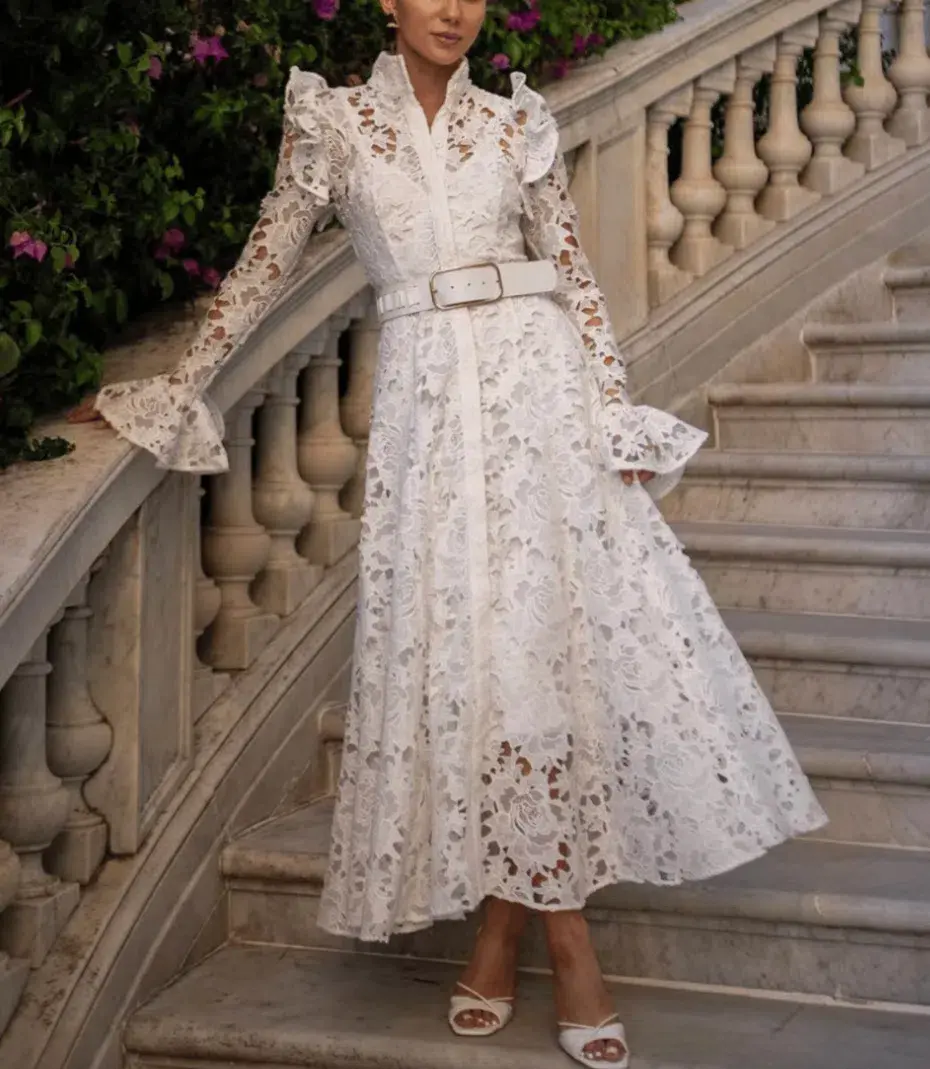 Leo Lin Aliyah Lace Butterfly Sleeve Midi Dress Snow Size 10 - Image 1