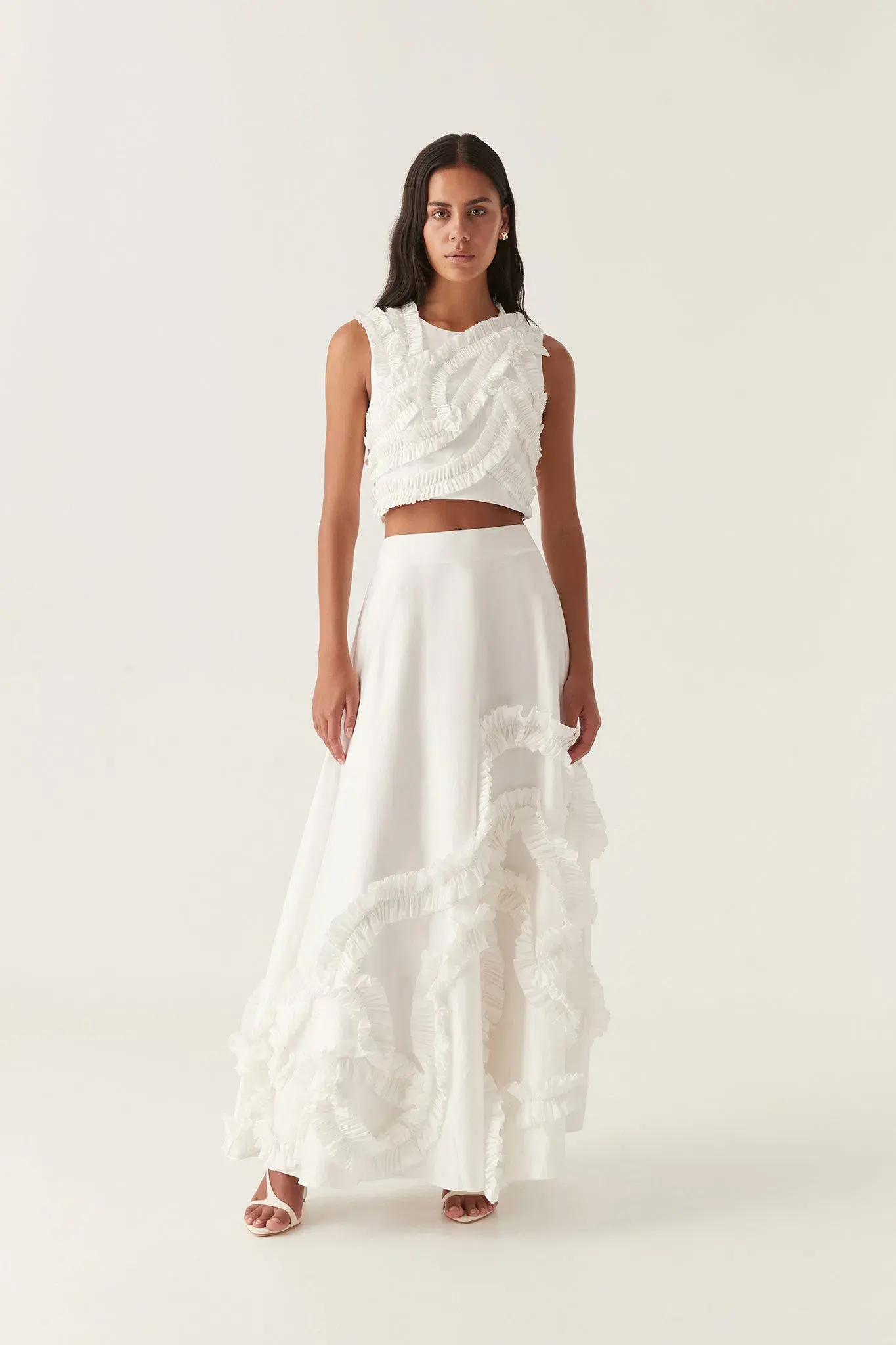 Aje Aurelia Frill Shell Top &  Kendra Frill Maxi Skirt Set Ivory Size 8 - Image 1