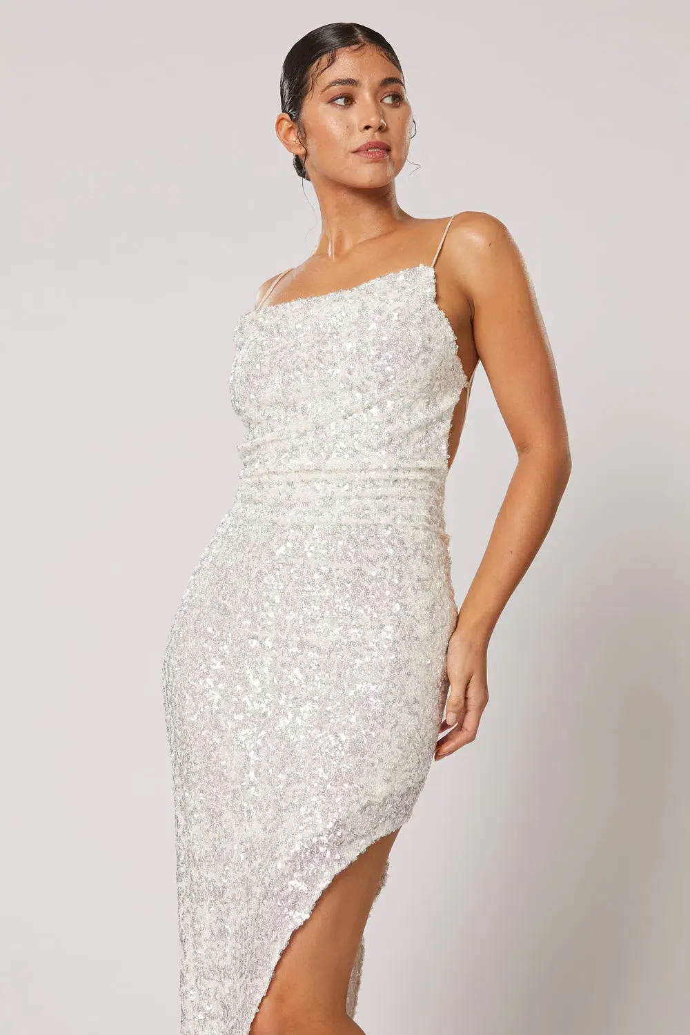 Winona Asha Asymmetrical Dress White/Silver Size S/AU 8 - Image 2