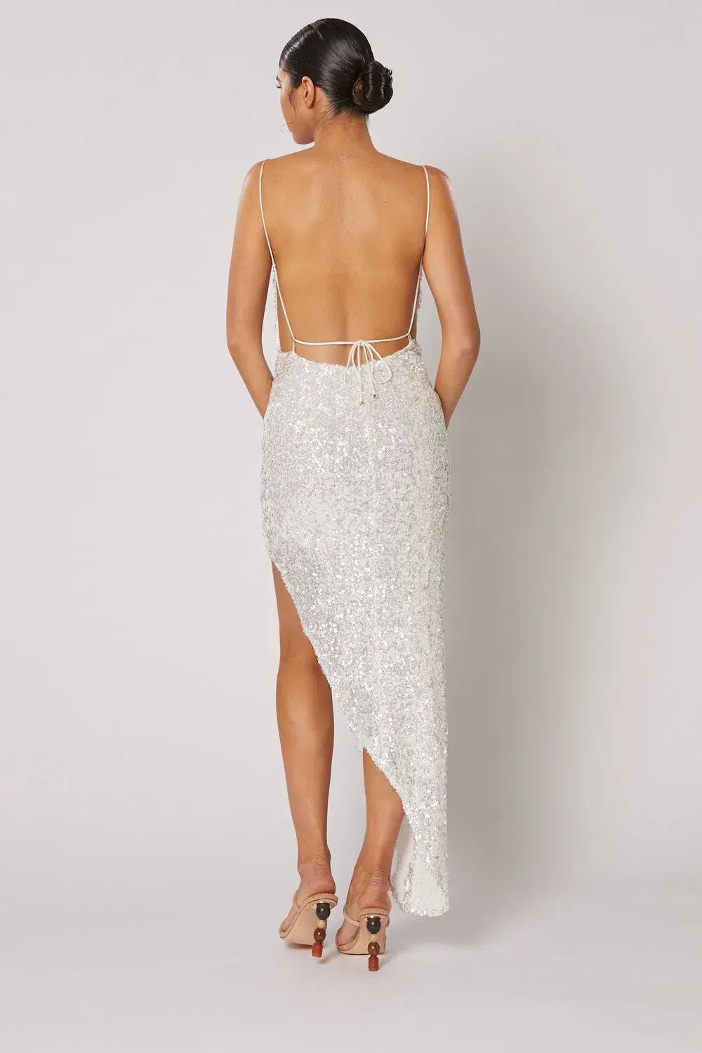 Winona Asha Asymmetrical Dress White/Silver Size S/AU 8 - Image 3