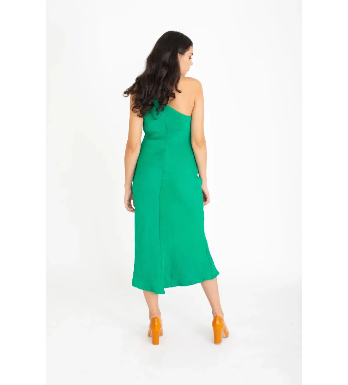 By Johnny Asymmetric Crimp Bias Midi Dress Green Size 10 - Image 2