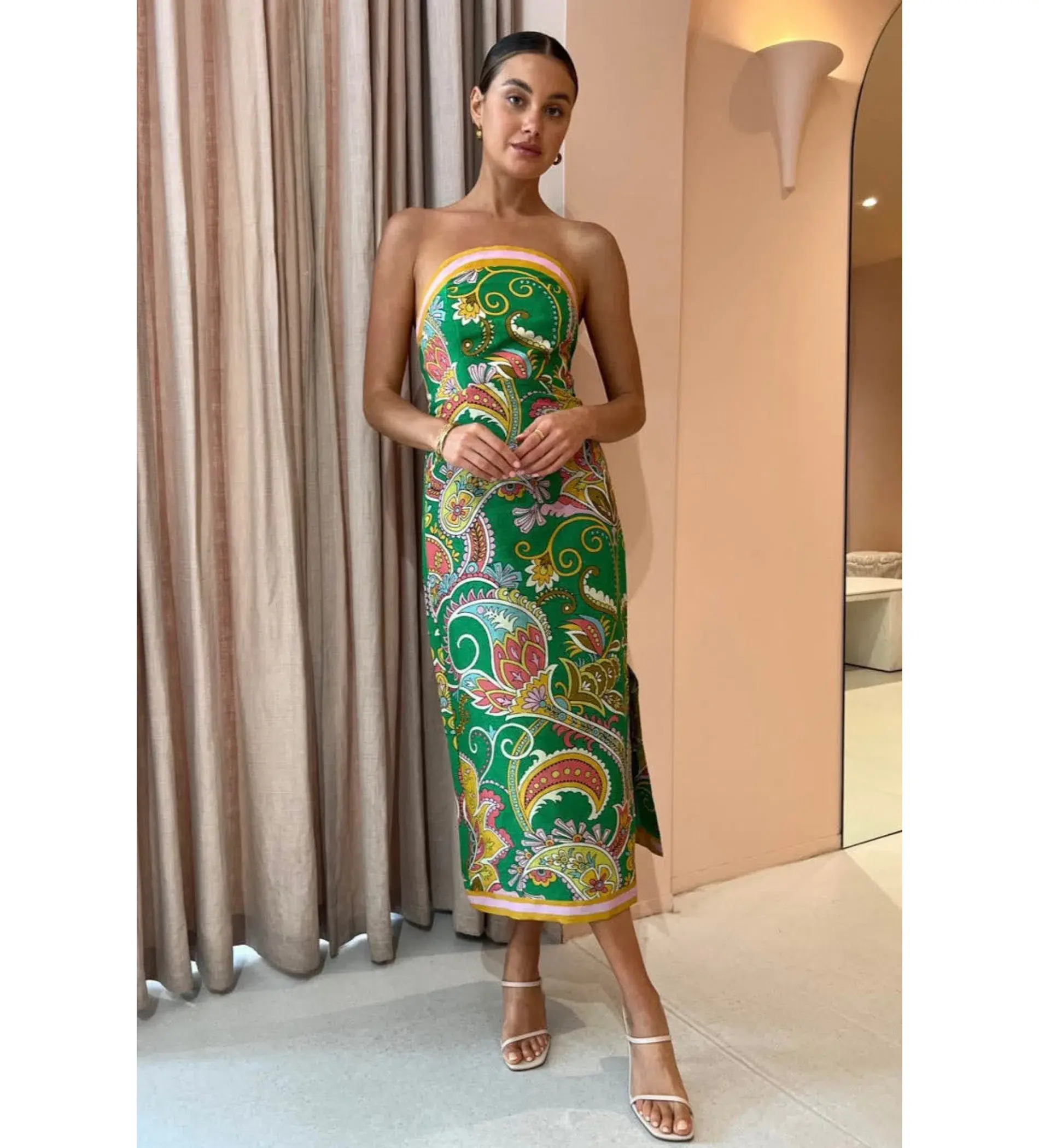 Alemais Marion Bodice Strapless Midi Green Dress Emerald Size 8 - Image 1