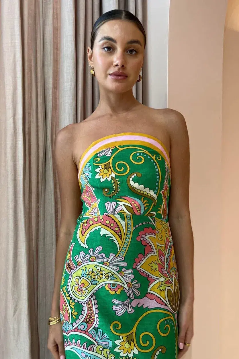 Alemais Marion Bodice Strapless Midi Green Dress Emerald Size 8 - Image 2
