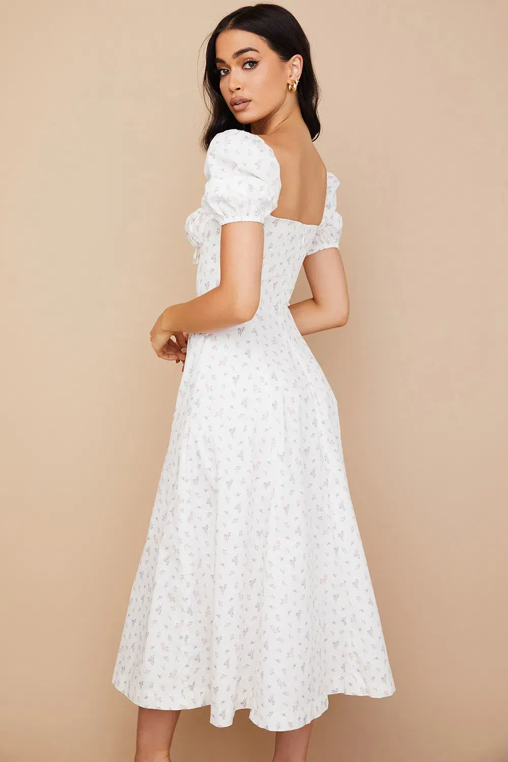 House of CB Tallulah White Floral Puff Sleeve Midi Dress XS / Au 6 - Image 7