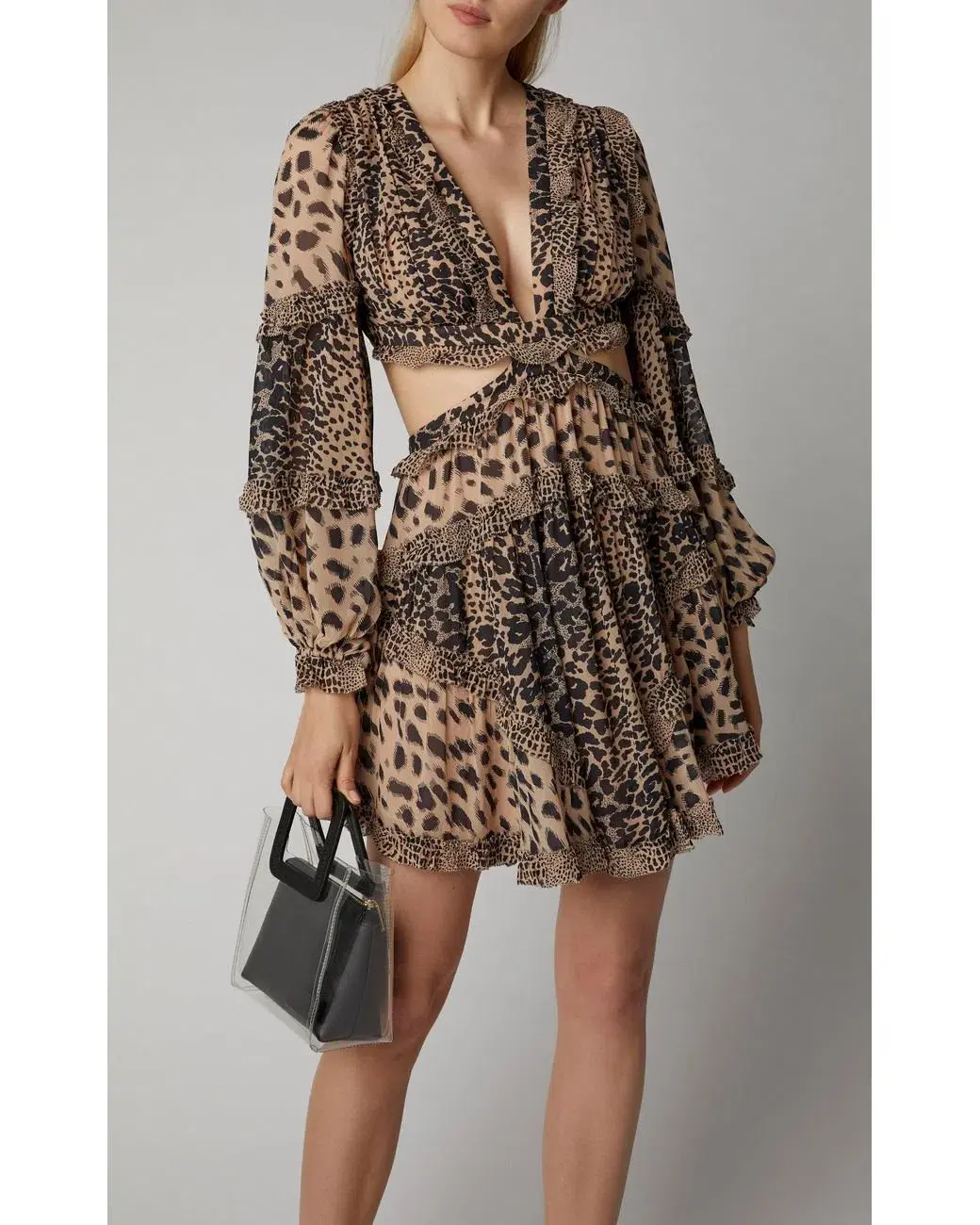 Zimmermann Allia Cutout  Chiffon Mini Dress Leopard-print Size 1/ AU 10 - Image 1