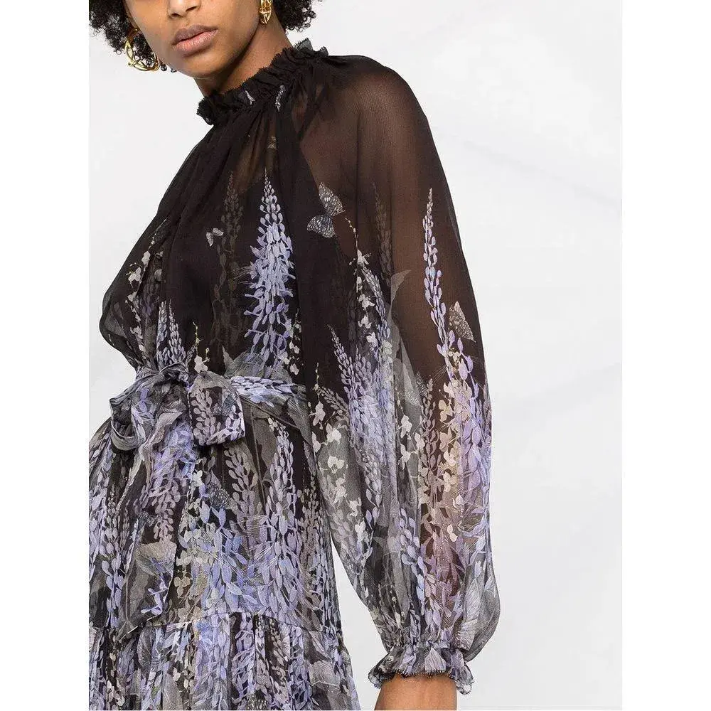 Zimmermann Botanica Lantern Mini Dress Black Lavender Tea Size 1 / AU 10 - Image 3