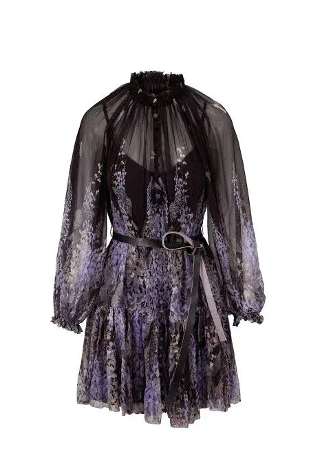 Zimmermann Botanica Lantern Mini Dress Black Lavender Tea Size 1 / AU 10 for rent on The Volte - main image