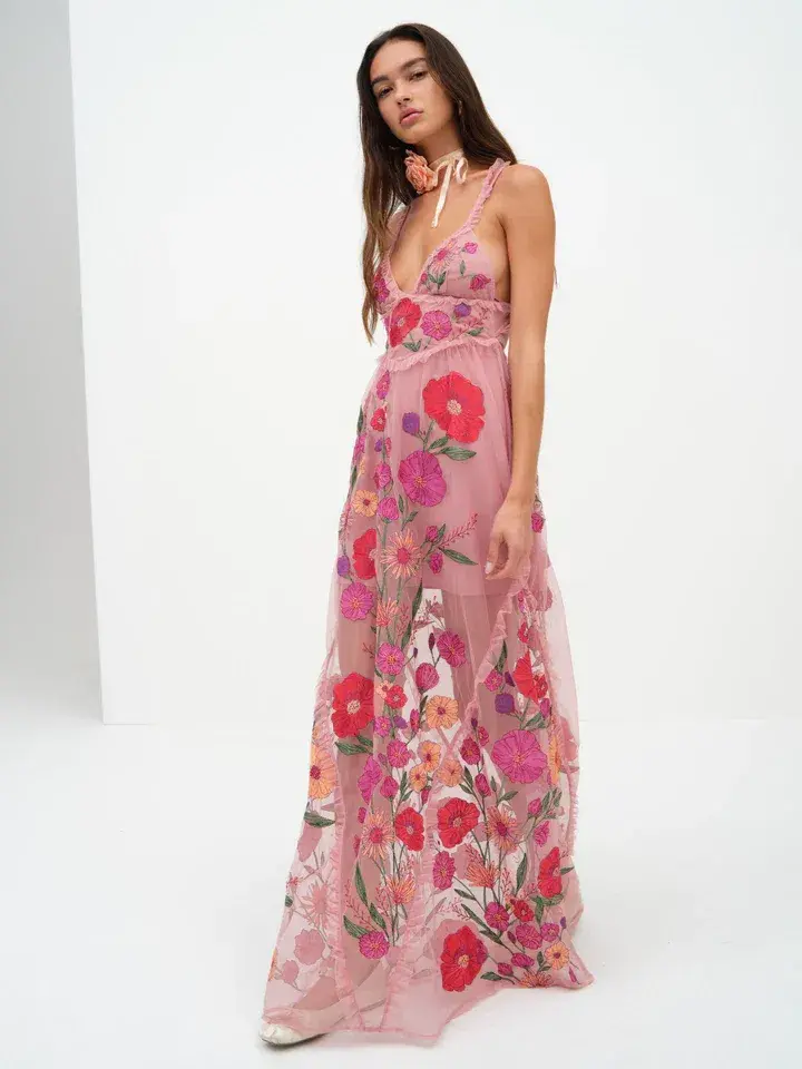 For Love & Lemons Kaylee Maxi Dress Pink Floral Size S / AU 8 - Image 2