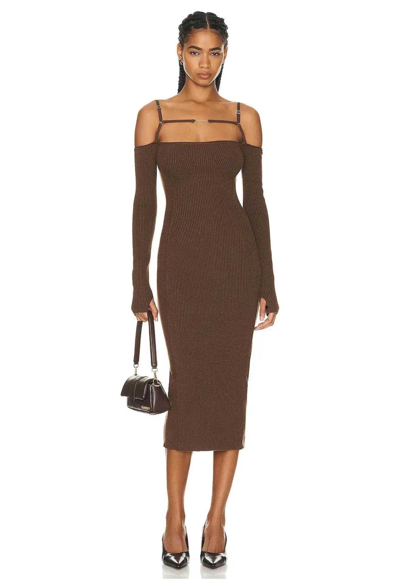 Jacquemus La Robe Sierra Midi Dress Brown Size AU 6 - Image 1
