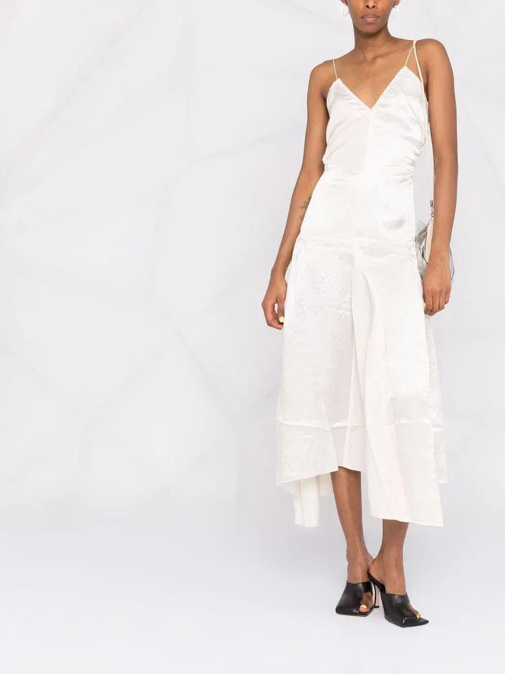 Acne Studios Ruched Panelled Satin Midi Dress in Neutral Size XS /  AU 6 - Image 1