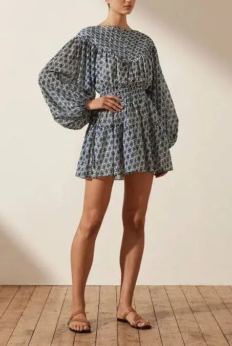Shona Joy Daniela Pin Tuck Balloon Sleeve Mini Dress Print Size 6 - Image 4