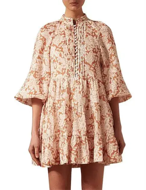 Shona Joy Flor Balloon Sleeve Pin Tuck Tiered Mini Dress Floral Size 6 - Image 3