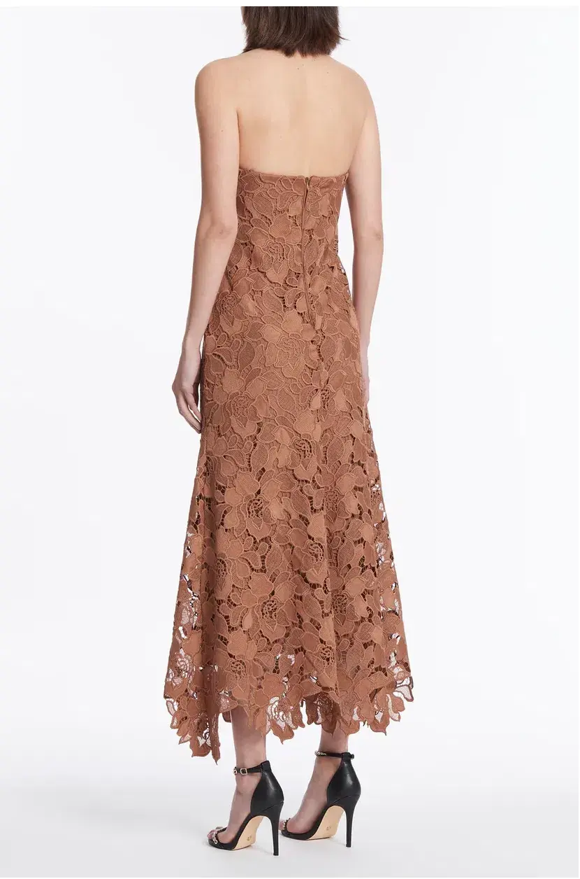 Carla Zampatti Rosewood Floral Lace Strapless Gown Brown Size 4 for rent on The Volte - main image