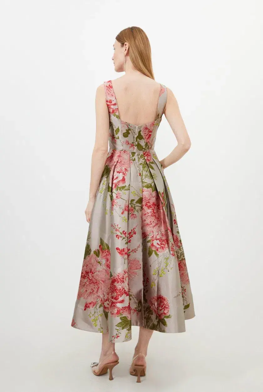 Karen Millen Petite Prom Woven Maxi Dress Vintage Floral Print Size 4 - Image 2