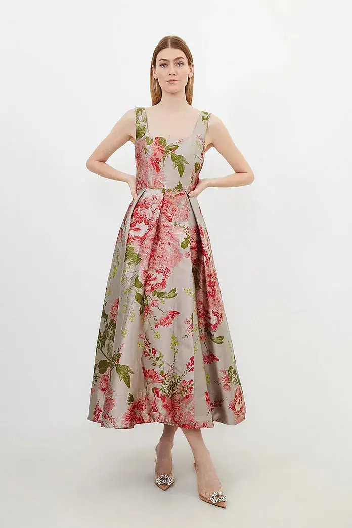 Karen Millen Petite Prom Woven Maxi Dress Vintage Floral Print Size 4 - Image 1