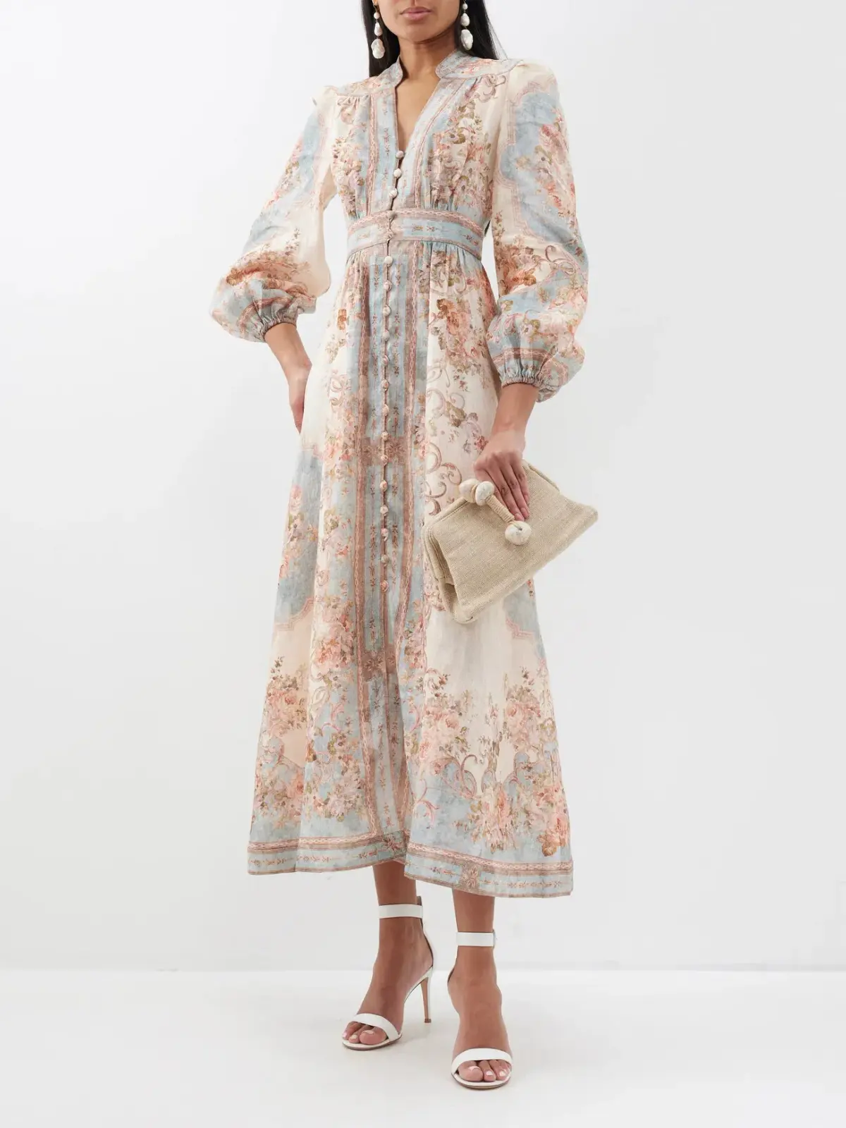 Zimmermann August Plunge Midi Dress Sky Blue Floral Size 2 / AU 12 - Image 1