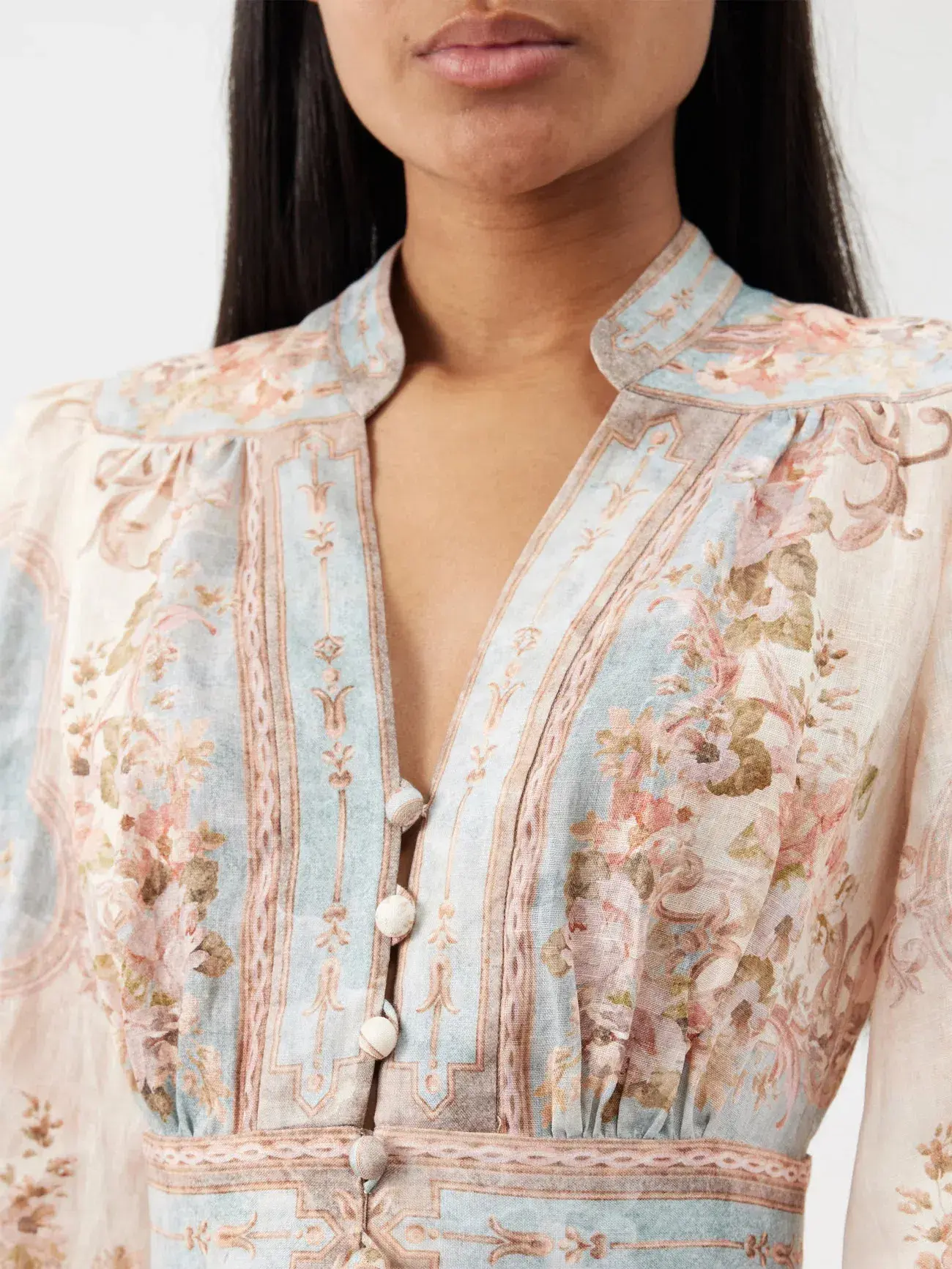 Zimmermann August Plunge Midi Dress Sky Blue Floral Size 2 / AU 12 - Image 2