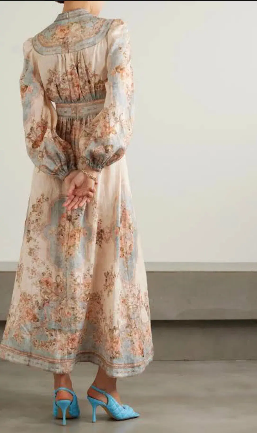 Zimmermann August Plunge Midi Dress Sky Blue Floral Size 1 / AU 10 - Image 5