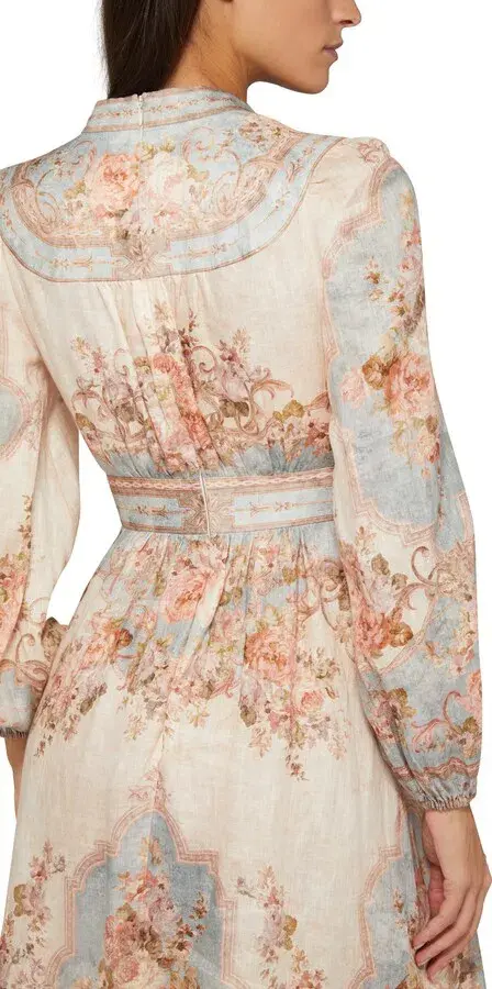 Zimmermann August Plunge Midi Dress Sky Blue Floral Size 1 / AU 10 - Image 3